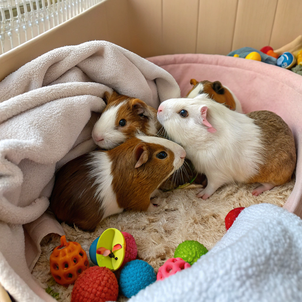 Bonded pair of guinea pigs cuddling