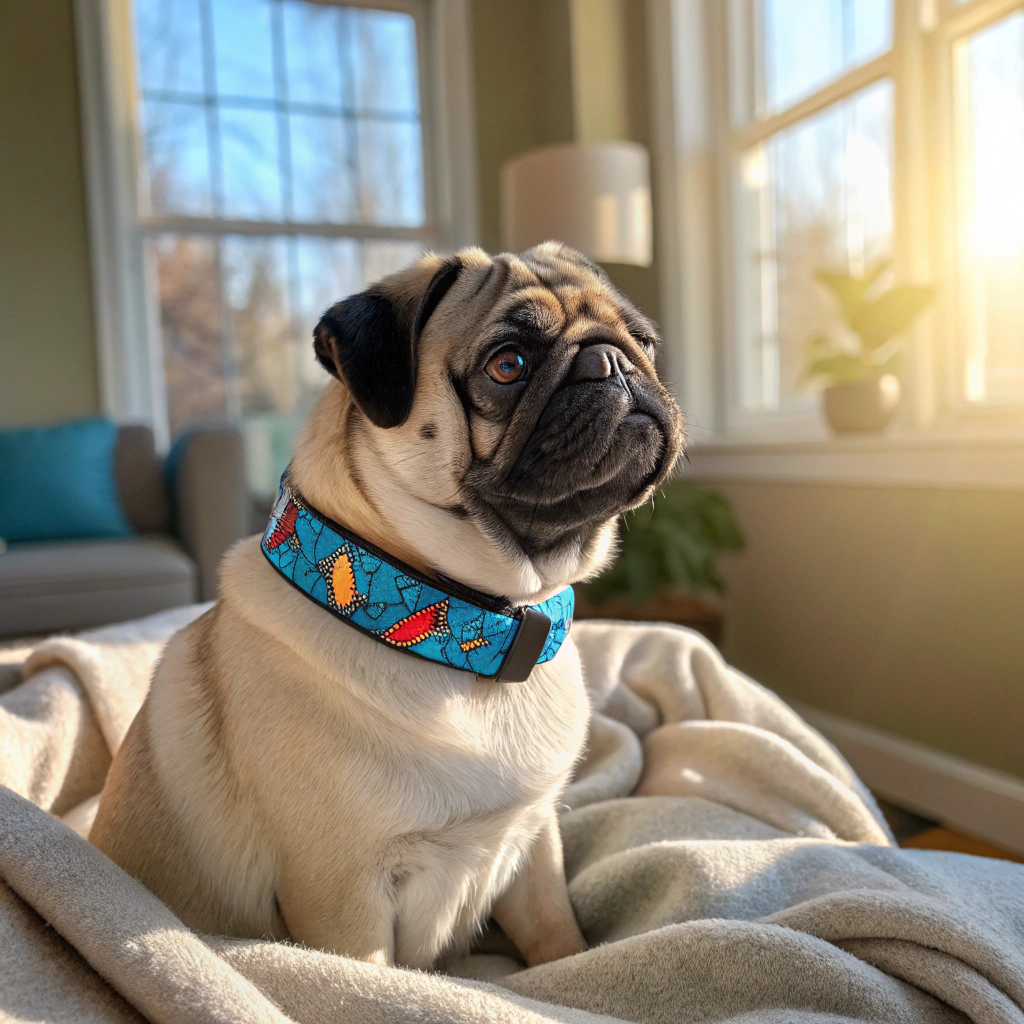 Friendly pug waiting for a forever home